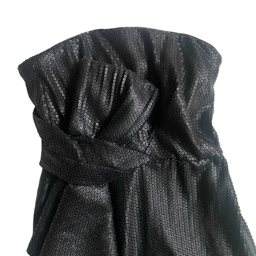 HALSTON HERITAGE NWT Strapless All Over Sequin Dress Bow Detail Matte Black Sz 2 - Picture 4 of 10